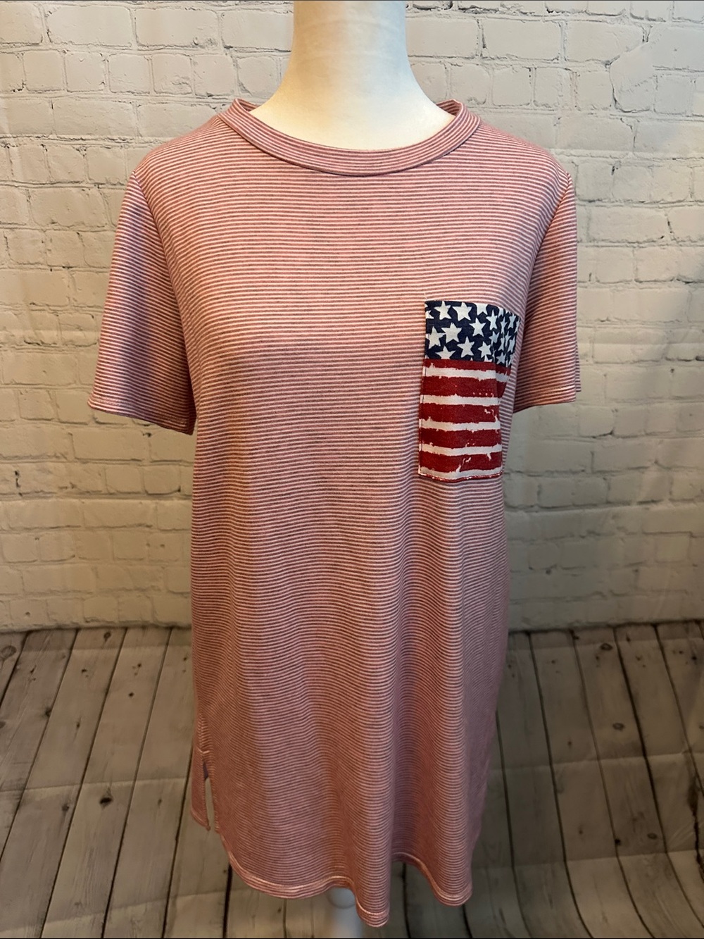 Striped Tee with Flag Pocket